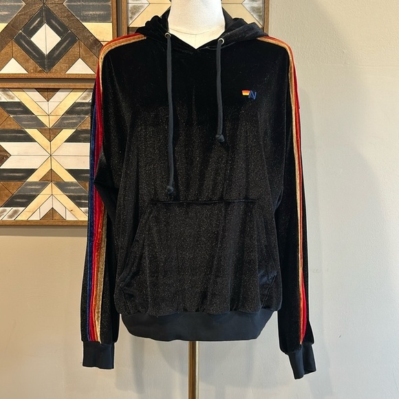Aviator Nation Relaxed Velvet Hoodie Black XS EUC - Picture 1 of 8